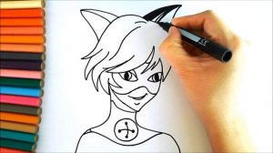 Как нарисовать кошку Нуар - Рисунок черной кошки - Рисунок чудо-божьей коровки и черной кошки