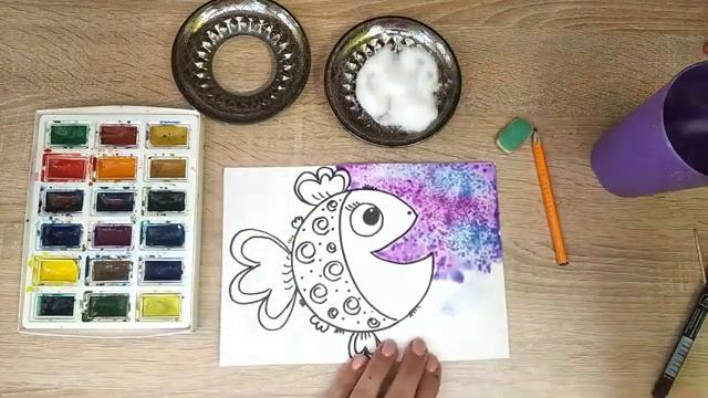 Рыбка ? из акварели и соли - аппликация смотреть онлайн