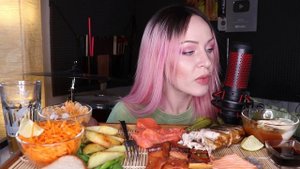 MUKBANG | Лосось, семга, скумбрия, закуски, картофель | Salmon, mackerel, salads, potatoes не ASMR