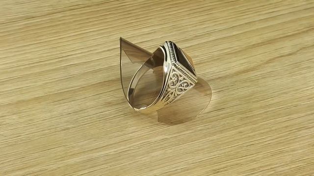 Серебряная печатка с золотом и обсидианом мужская. Перстень. кольцо. 17-128з смотреть онлайн