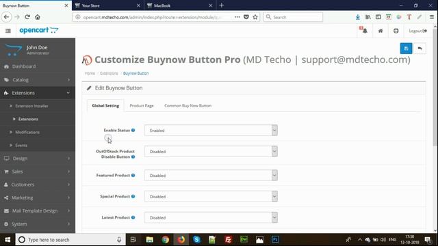Customize Buynow Button opencart MD Techo