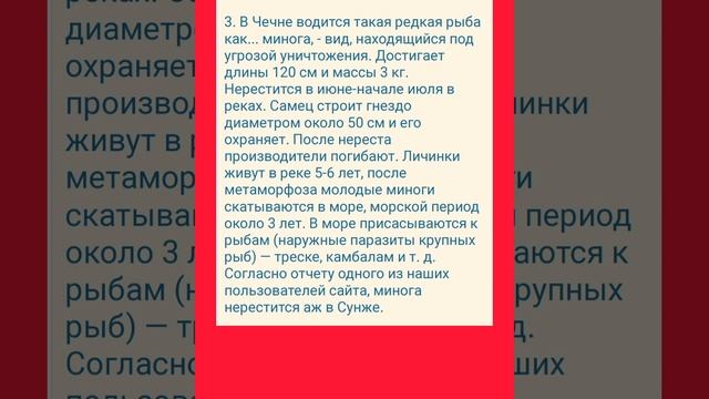 ИНТЕРЕСНЫЕ ФАКТЫ О ЧЕЧНЕ. А ВЫ ЗНАЛИ ЧТО В ЧЕЧНЕ ВОДИТСЯ РЕДКАЯ РЫБА МИНОГА