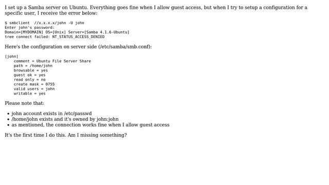 DevOps & SysAdmins: Samba NT_STATUS_ACCESS_DENIED error on Ubuntu смотреть онлайн