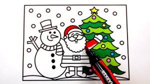 How to Draw SANTA Step by Step for Kids | Santa and Snowman Coloring Page | Fun Coloring Pages Kids