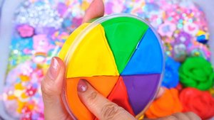 Rainbow Heart pop it Slime Mixing Random shiny things into slime #ASMR #Satisfying #slimevideos #슬라