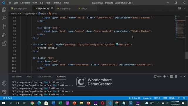 Page Creation using Node Js, html, css and javascript