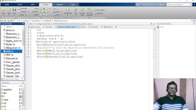 MATLAB functions for Bisection, Newton-Raphson, Secant and Regula-Falsi method || Lecture 21