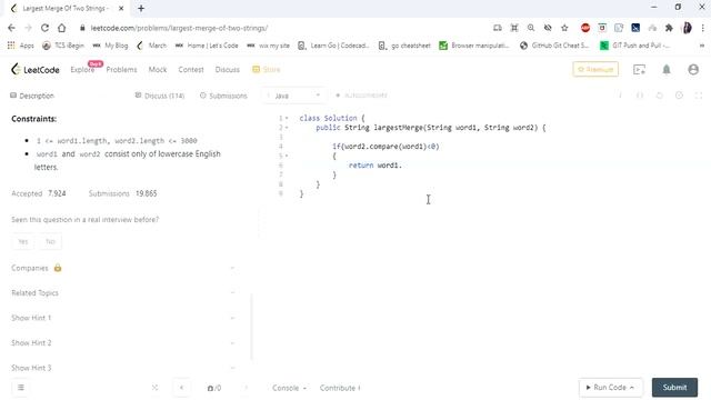 Recursion Series - III | 1754. Largest Merge Of Two Strings | Coders Camp
