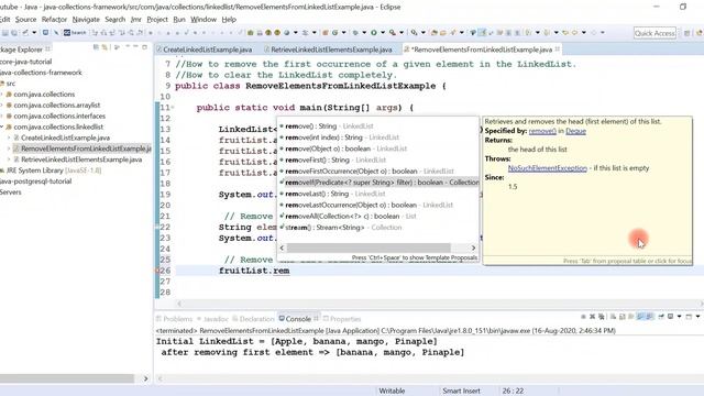 Collection Framework in Java - #16 - Removing Elements from a LinkedList