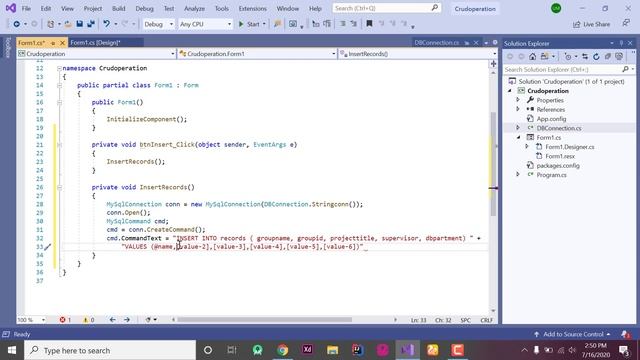 Insert the final year project record In Data Base(MySQL) using C sharp  part 4