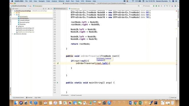 Binary Tree InOrder traversal in java - DataStructure - Part -5