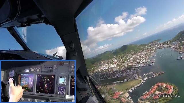 Взлёт Boeing 737 с острова Сен-Мартен (вид из кабины пилотов) смотреть онлайн