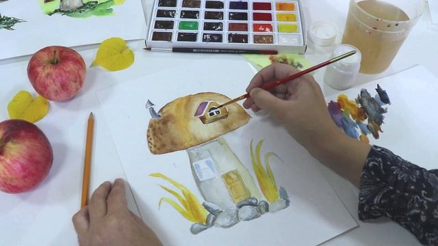 Мастер-класс по рисованию акварелью «Осенние истории. Домик-гриб» смотреть онлайн