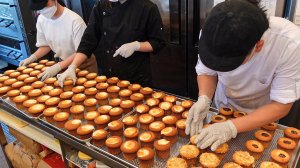 Производство кексов со сливочно-сыром из сладкого картофеля - вкусный корейский десерт.