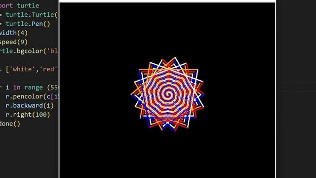 Python Turtle Graphics || STAR  SPIRAL DESIGN 0 7|| ~xRay Pixy