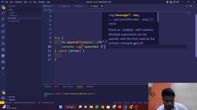 lec-10 || appendFile vs writeFile in fs module nodejs #nodejs #codeserver