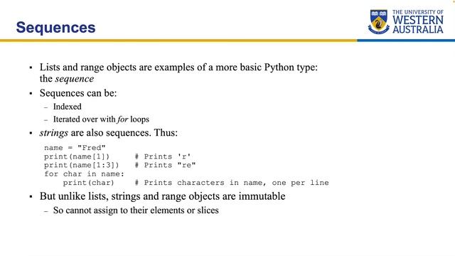 UWA CSSE Core Python Programming - For Loops