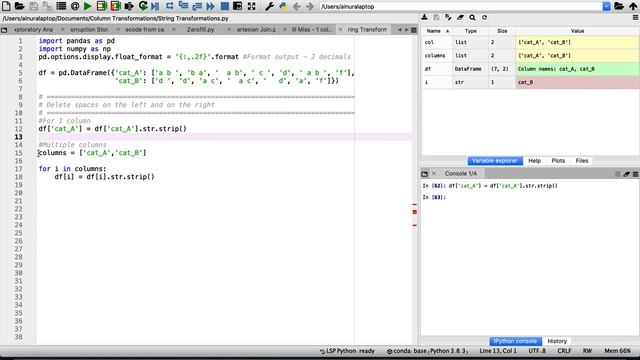 Как удалить пустые места в начале и в конце значений номинальных столбцов? (Анализ данных Python) смотреть онлайн