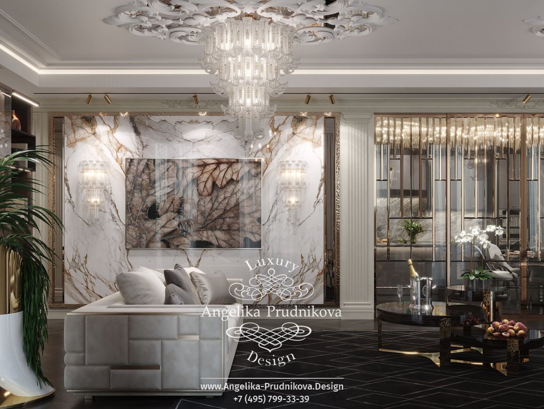 Роскошный интерьер кухни-гостиной в современном стиле с элементами ар-деко смотреть онлайн