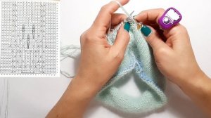 Двойная шапка бини  с красивым узором/вяжем из пуха норки