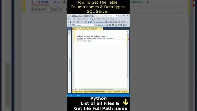 Get table column names and datatypes in sql server database