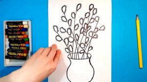 Как нарисовать ВЕРБУ В ВАЗЕ. Рисуем с детьми. How to draw a WILLOW IN A  VASE.