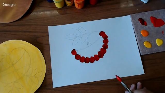 Ветка рябины в двух техниках росписи смотреть онлайн