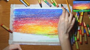 Рисуем закат восковыми карандашами. Урок рисования.