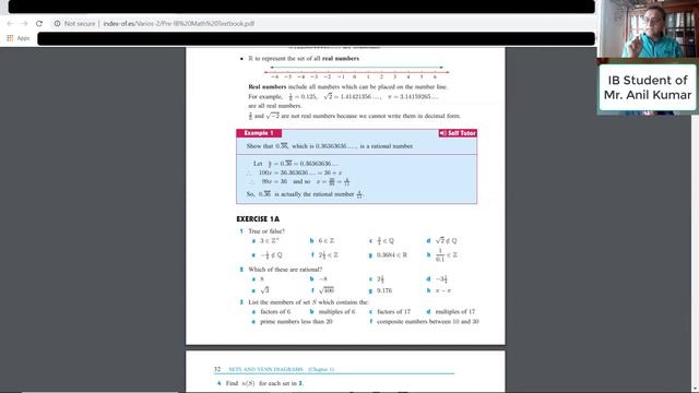 Number System Interval Concept and Venn Diagram IB SL Zoom Lesson by Anil Kumar for Grade 11