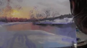 Зима Закат, художник Игорь Сахаров, уроки рисования, живопись маслом