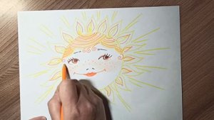 Как нарисовать солнышко карандашами и маркером.