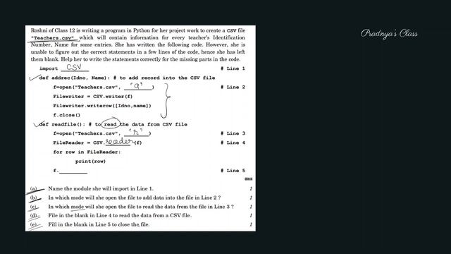 Important Questions - CSV File and Binary File in Python | PYQs | Class 12 Computer Science ?