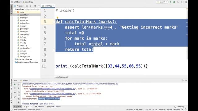 Use of assert keyword in python