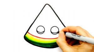 Как Просто нарисовать Милый Арбуз. Простой способ нарисовать кавайный Арбуз. Рисунки для срисовки.