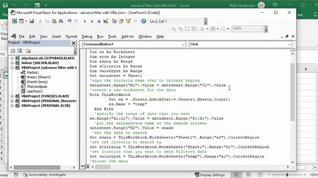 Use advanced filter with VBA