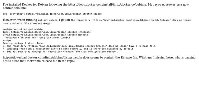 The repository 'https://download.docker.com/linux/debian stretch Release' does no longer have a... смотреть онлайн