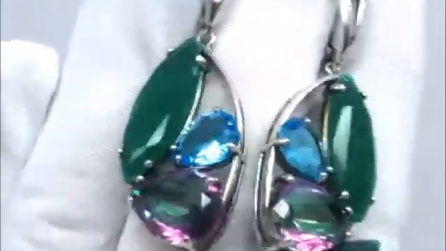 Гарнитур серьги и кольцо с Хризопразом Топаз голубой Мистик посеребрение 2308