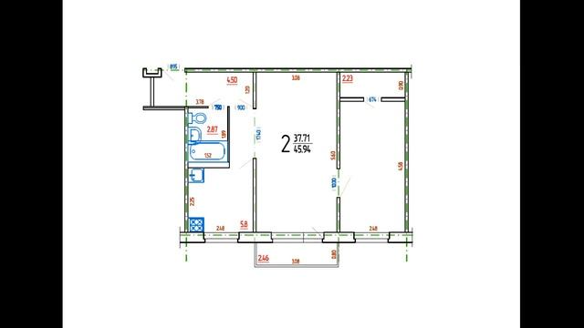 2-комнатная квартира, серия 1-464, хрущевка, линейная квартира, план с точными размерами стен.