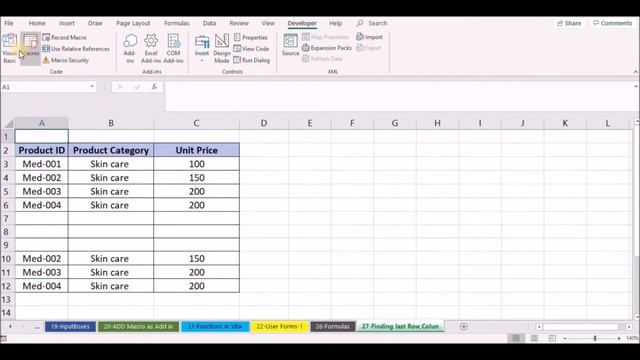 Excel VBA Macro Sinhala | 27 - Finding Last Row & Column in VBA
