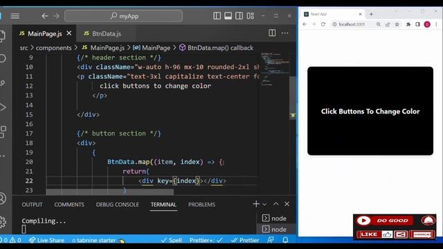 Using mapping techniques Change BgColor to BtnColor on button click with React Hooks for beginners