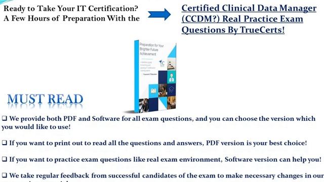 Certified Clinical Data Manager (CCDM) Real Practice Exam Questions By TrueCerts!