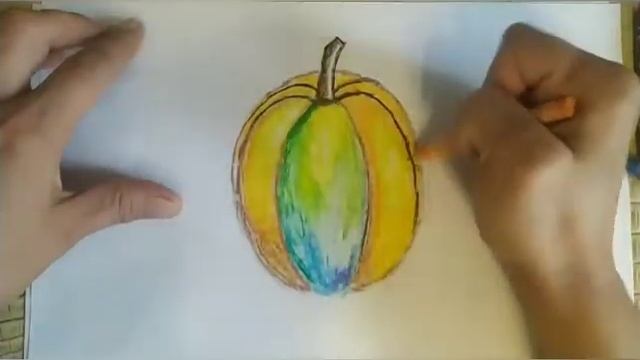 Рисунок с детьми. Тыква восковыми мелками. #творчествосдетьми #рисованиедляначинающих #рисование