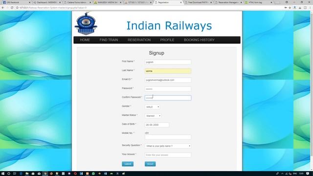Railway Reservation System Project in php