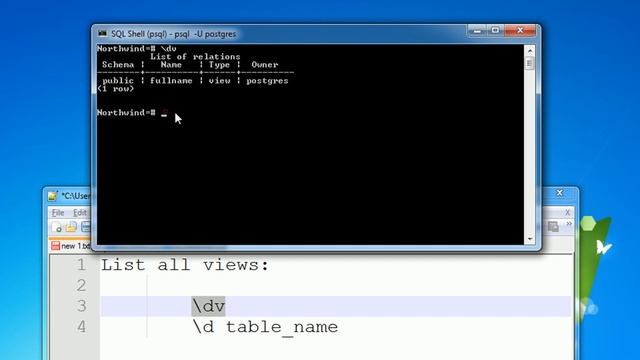 PostgreSQL - SQL Shell - List all Views смотреть онлайн