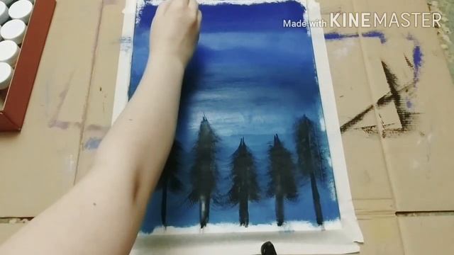 Как нарисовать пейзаж Ночь в лесу