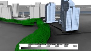 Накопление часов инсоляции за год на прилегающей к ЖК территории