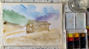 Watercolor landscape log cabin | Victor Seremet