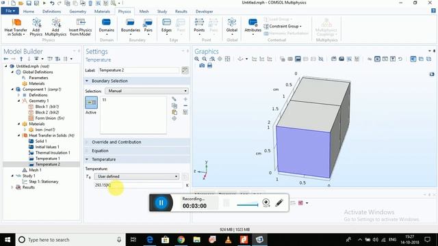 Basic COMSOL heat transfer in solids
