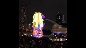 Merlion statue with light show