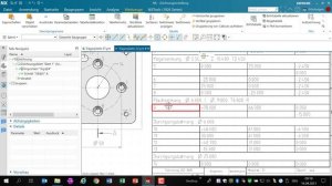 CAD NX Zeichnung Bohrtabelle